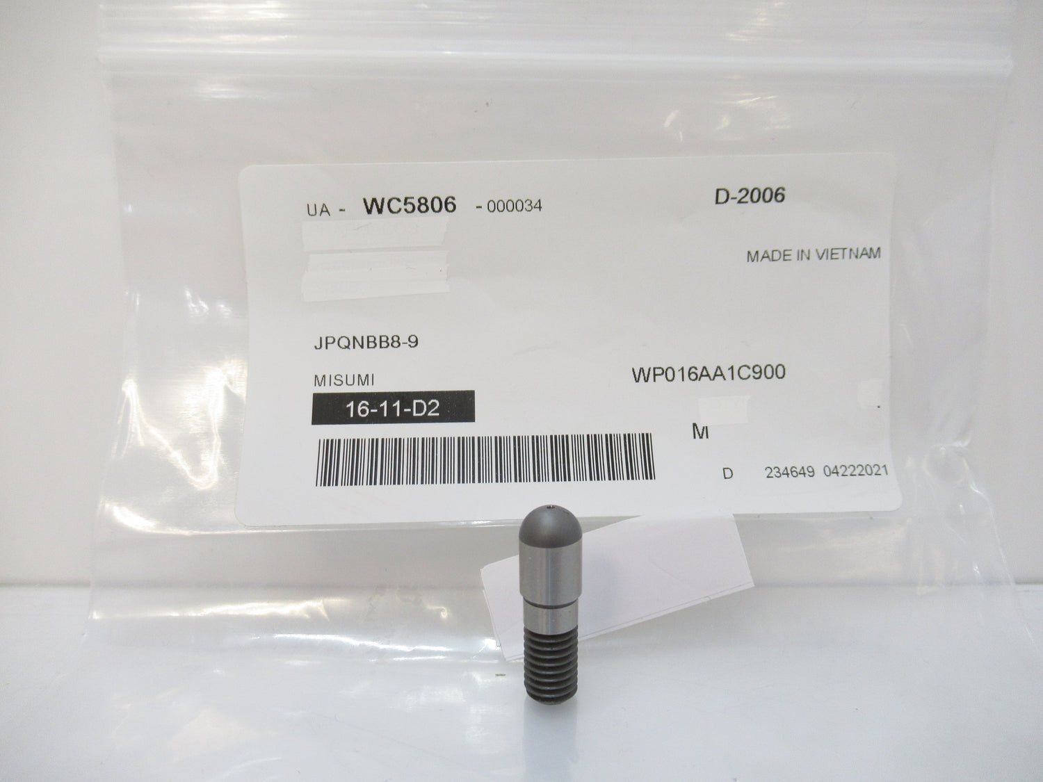Misumi JPQNBB8-9 Large Head Locating Pin - Spherical Tip, Sold By Unit