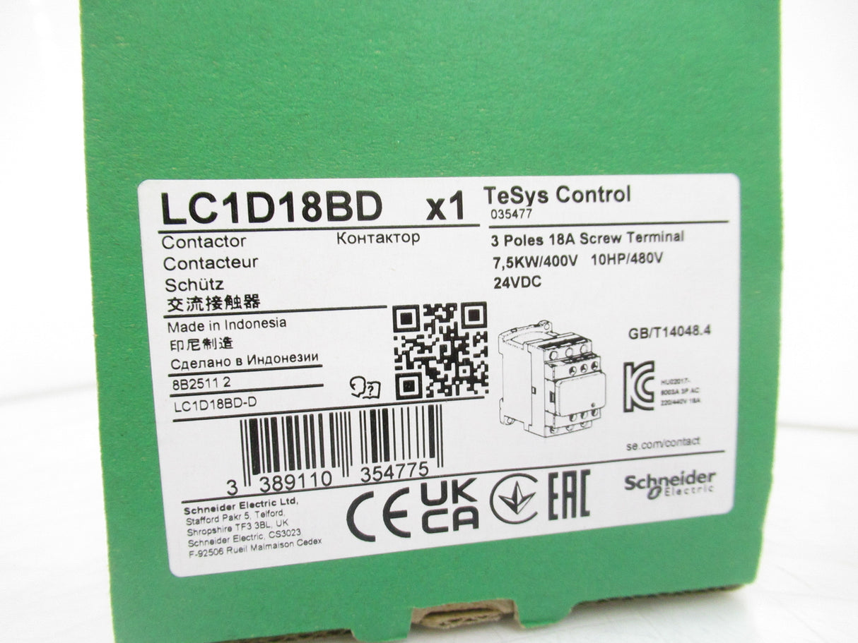 Schneider Electric Telemecanique LC1D18BD IEC Contactor 3 Pole 24V DC