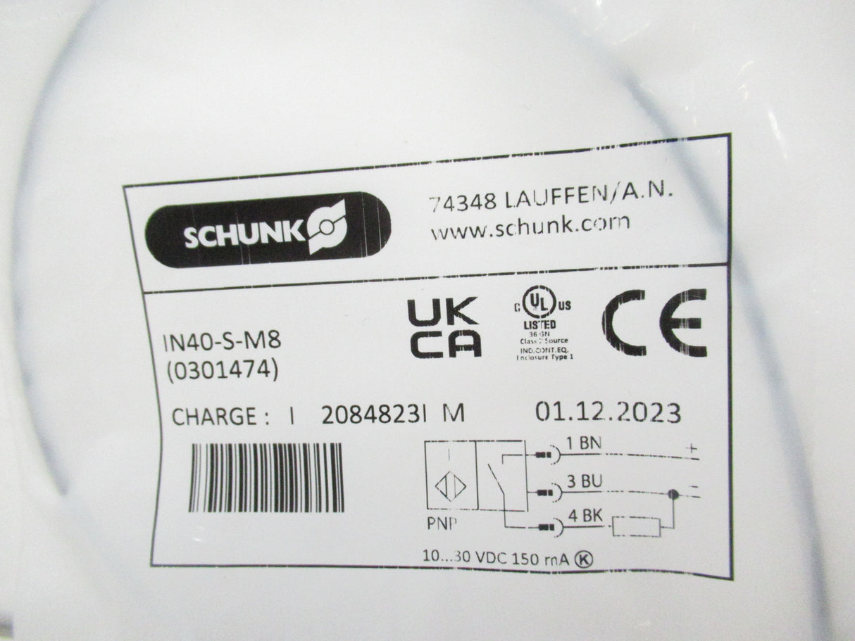 Schunk IN-40/S-M8 0301474 Proximity Switch, 10-30V DC
