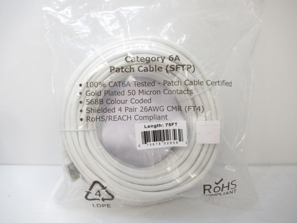 CAT6AS-75WH CAT6A SFTP 10 GB Molded Patch Cable 75 FT