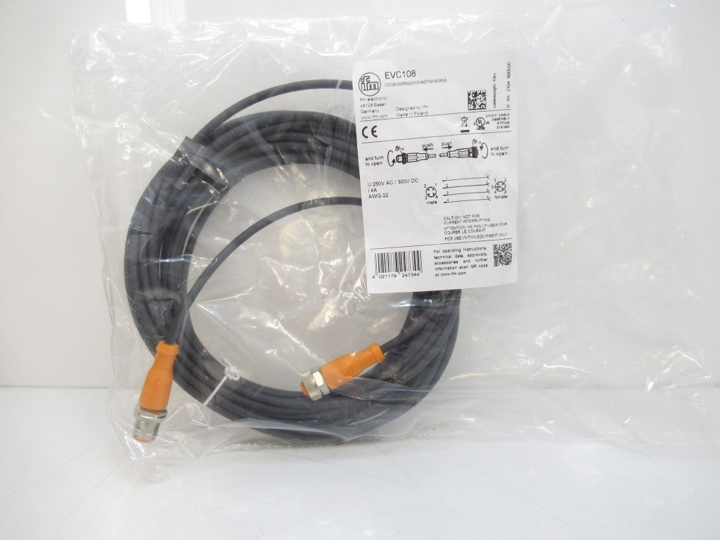 Ifm Electronic EVC108 Connection Cable, 10m PUR-Cable; M12 Connector
