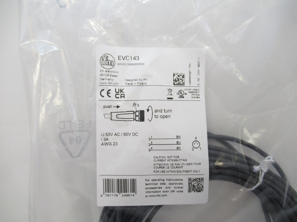 Ifm EVC143 ADOGF030MSS0010H03, 10M PUR-Cable, M8 Connector