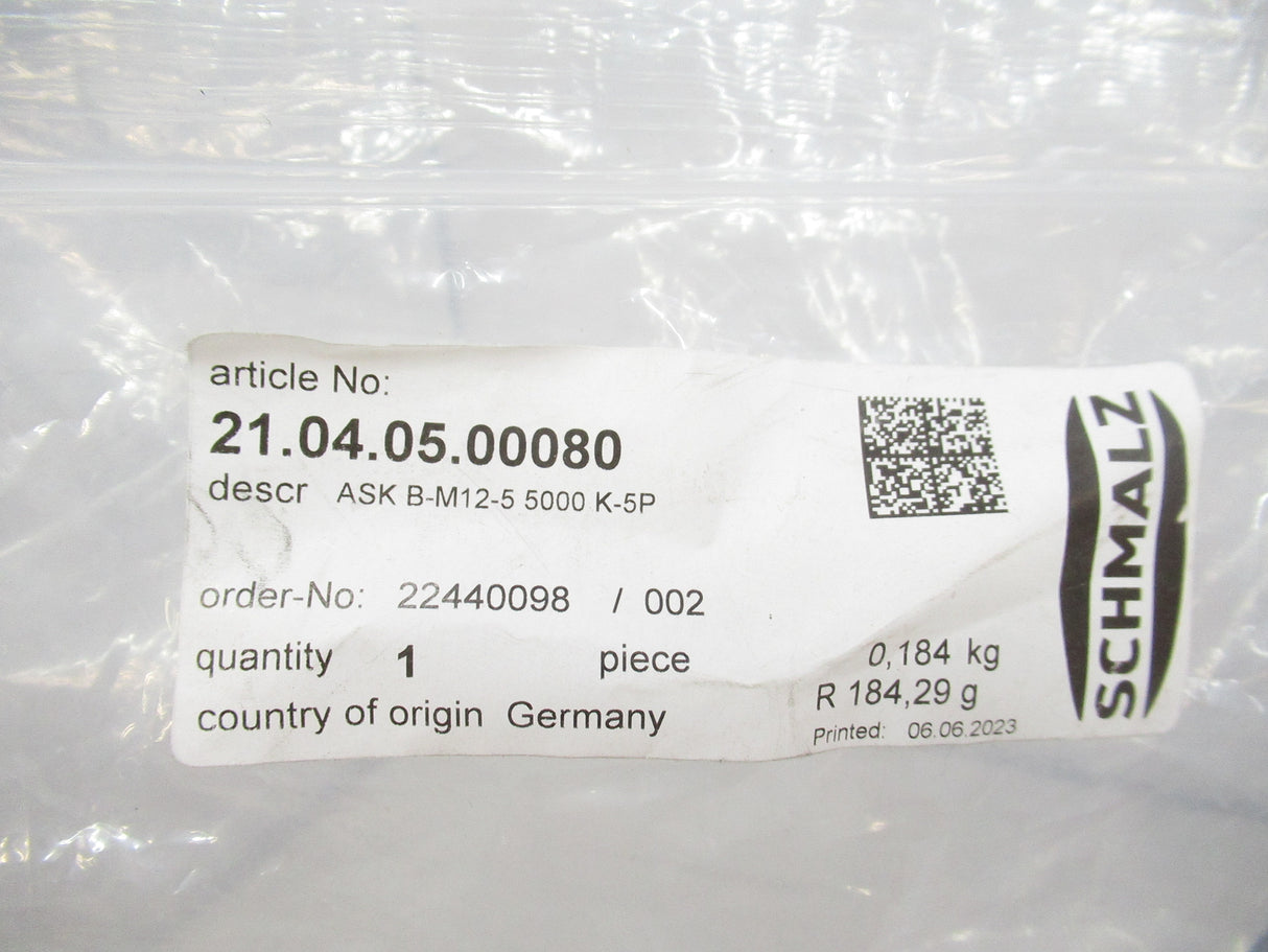 Schmalz 21.04.05.00080 ASK B-M12-5 5000 K-5P Connection Cable