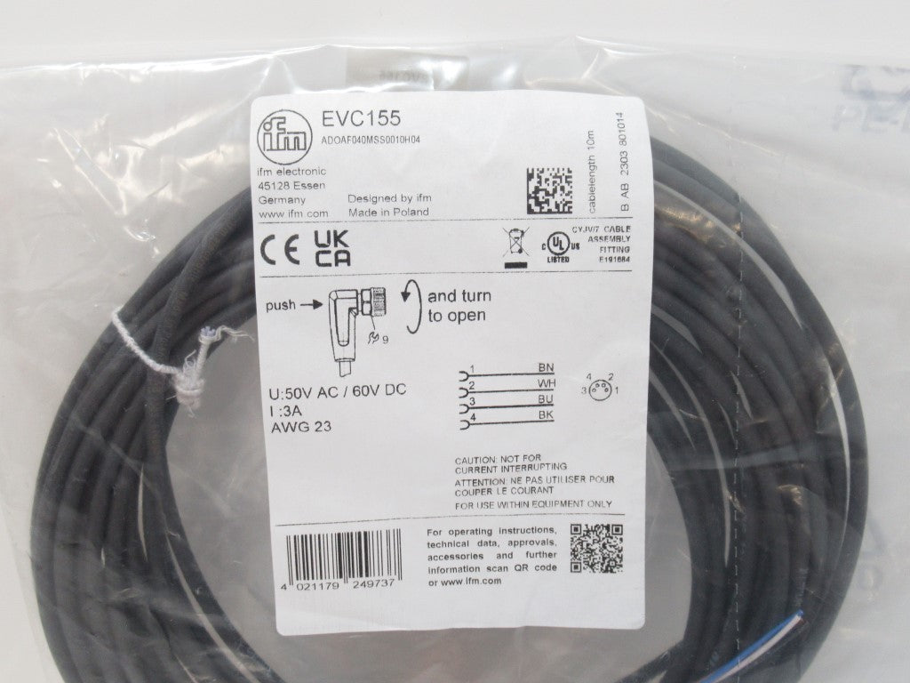 Ifm EVC155 Connecting Cable With Socket, 10m PUR-Cable; M8 Connector