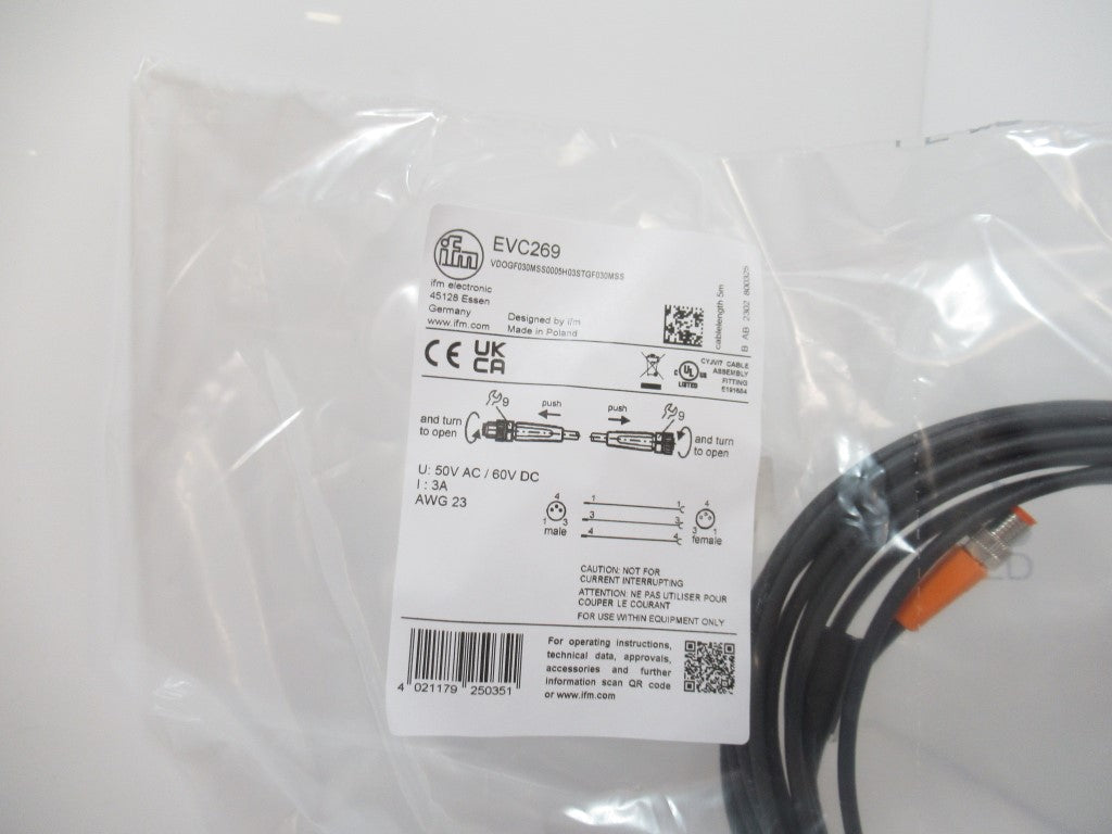 Ifm Electronic EVC269 Connection Cable, 5 m PUR-Cable; M8 Connector