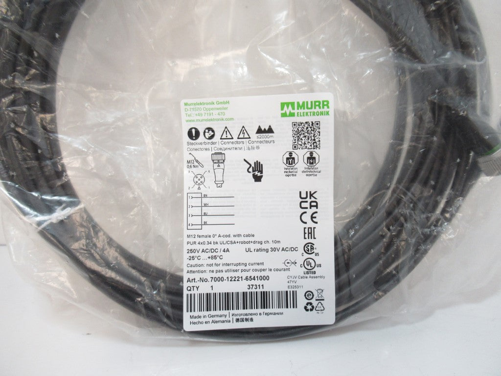 Murrelektronik 7000-12221-6541000 Cordset Cables, PUR, M12 Female 10m