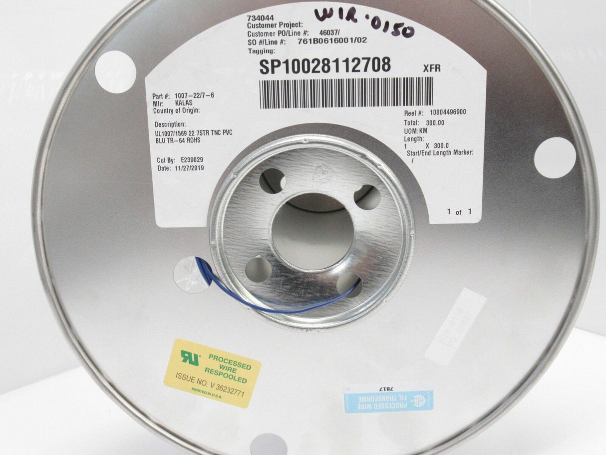 1007-22/7-6 10072276 Hook-Up Wire, Tinned Copper 22 AWG 7 Stands 300V Blue New