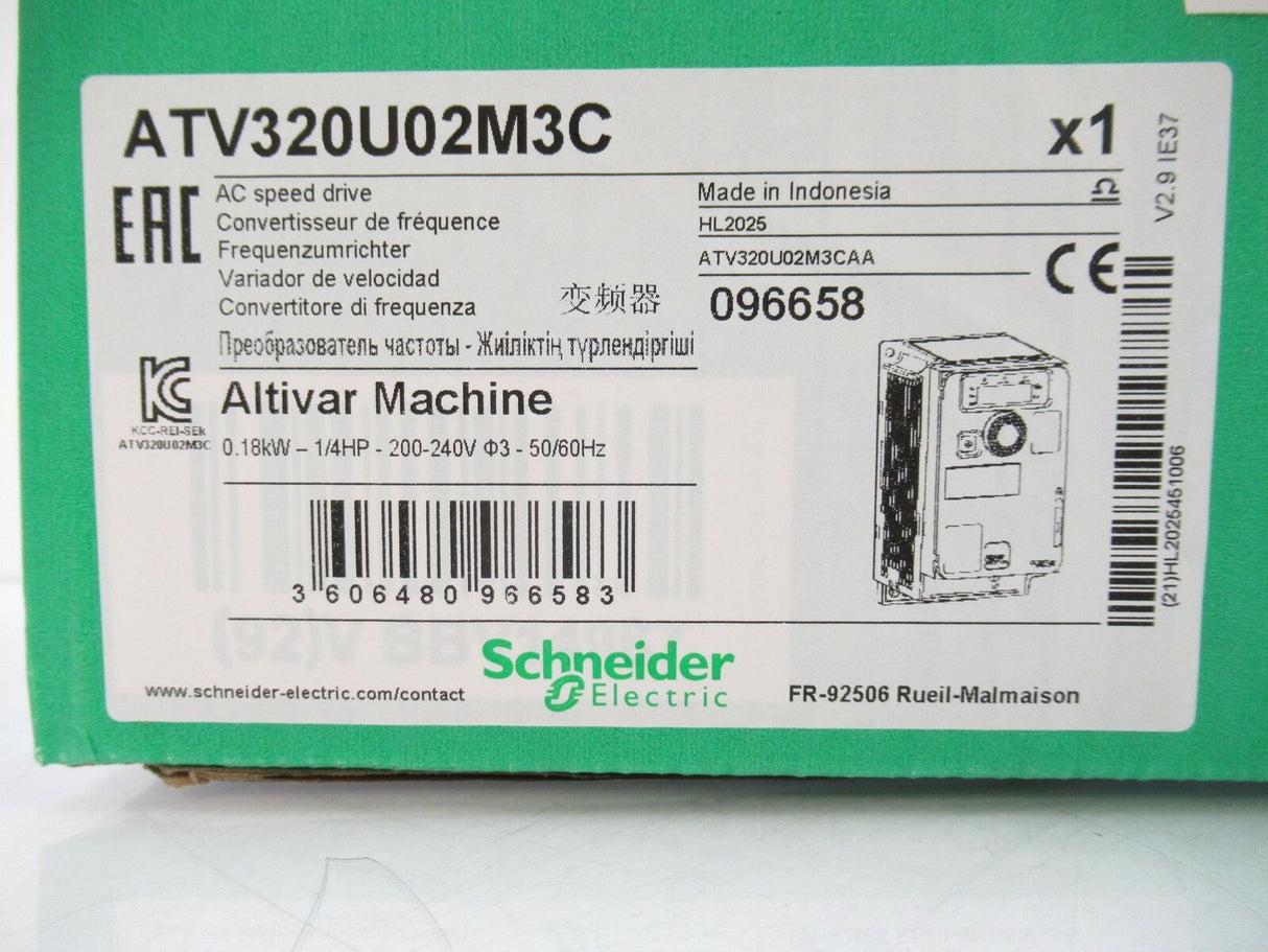 ATV320U02M3C Schneider Electric Altivar AC Speed Drive ATV320 1/4 HP