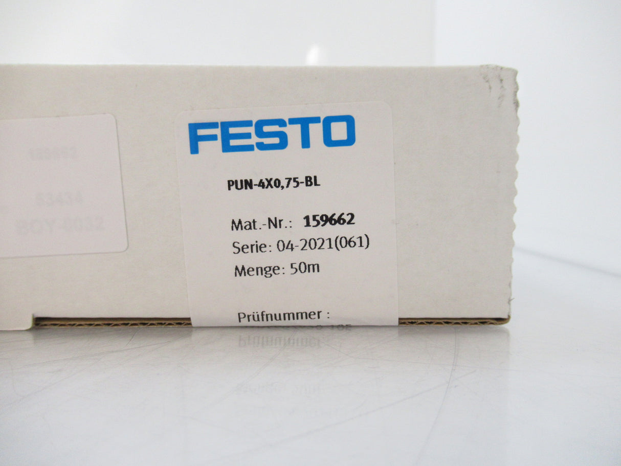 159662 PUN-4X0.75-BL Festo, Blue Plastic Tubing (Sold By Box Of 50 Meters New)