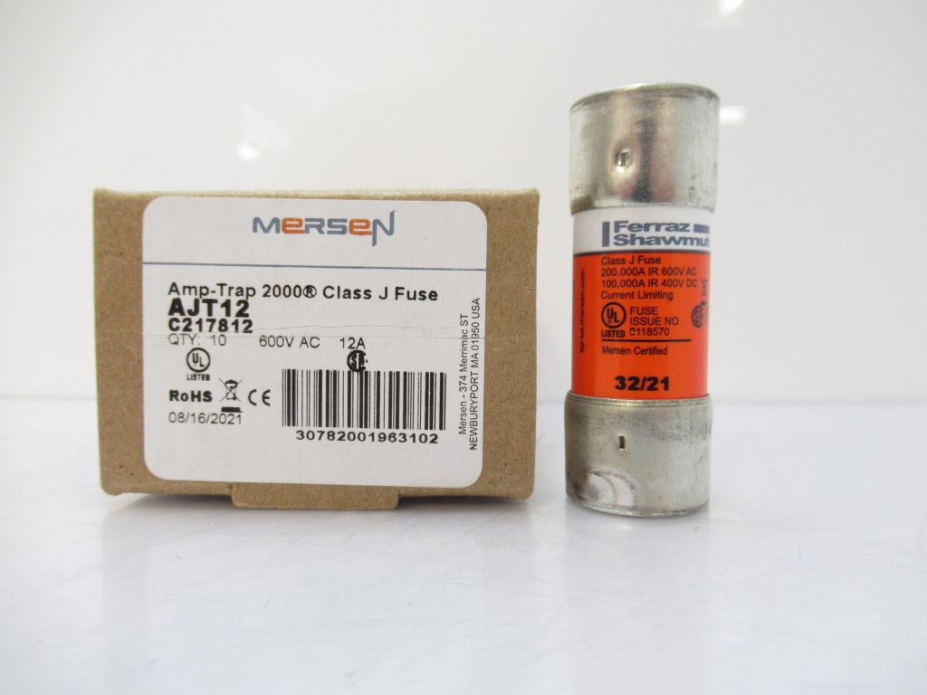 AJT12 Mersen Fuse Class J, Amp-Trap, 12 A, 600V AC Sold Per Pack Of 10