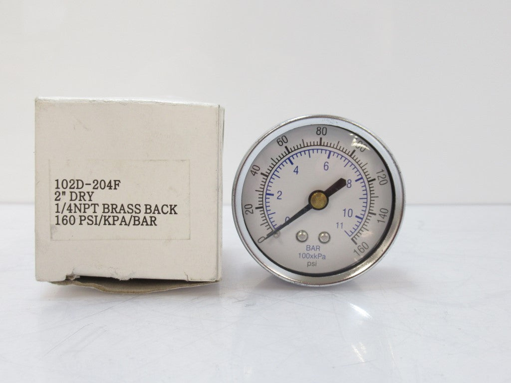 102D-204F 102D204F Gauge 2" Dry 1/4 NPT Male Brass Back 160 PSI/KPA/BAR