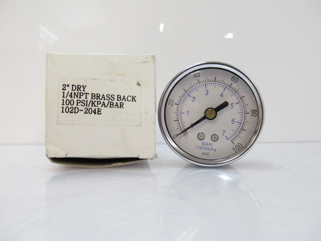 102D-204E 102D204E Gauge 2" Dry 1/4 NPT Male Brass Back 100 PSI/KPA/BAR
