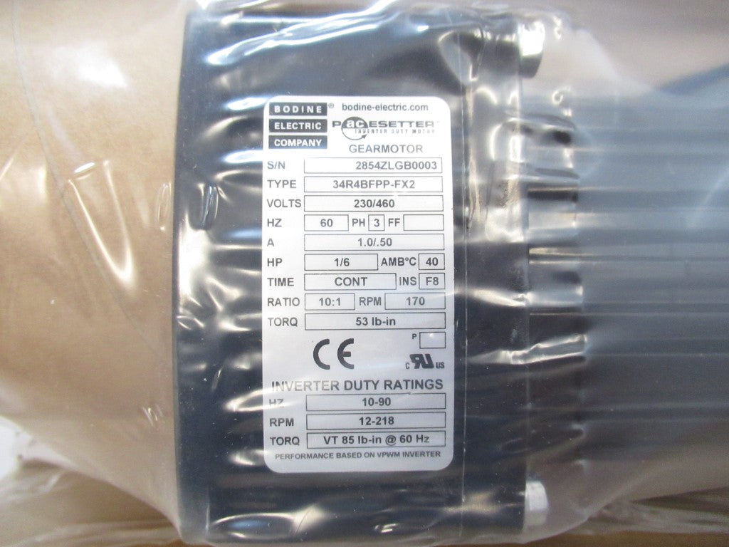 2854ZL Bodine 34R-FX Series Parallel Shaft AC 3-Phase Inverter Duty Gearmotor