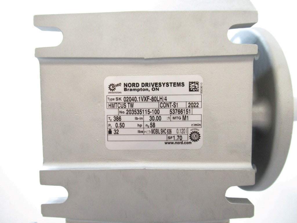 Nord Gear SK 02040.1VXF-80LH/4 HMTCUS Gearmotor 0.50 hp, Ratio 30.00 :1, 2022