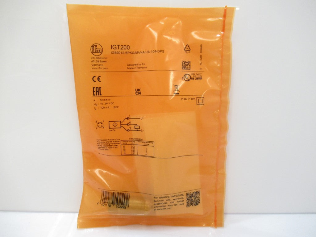 IGT200 IGB3012-BPKG/M/V4A/US-104-DPS Ifm Electronic Inductive Sensor, M18, PNP