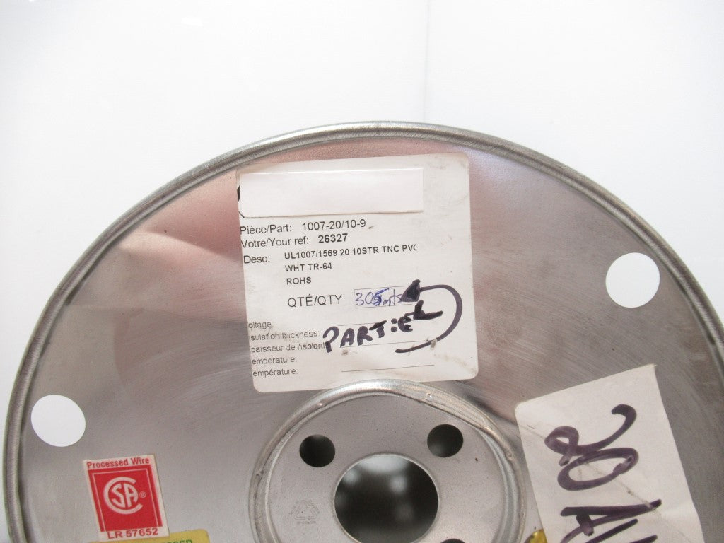 1007-20/10-9 100720109 Hook-Up Wire, UL 1007, 20 AWG, 10 Strands, Tinned Copper