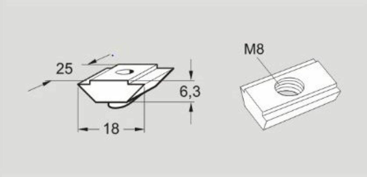 XCAN 8 XCAN8 Flexlink T-Slot Nut M8, Sold Per Pack Of 10