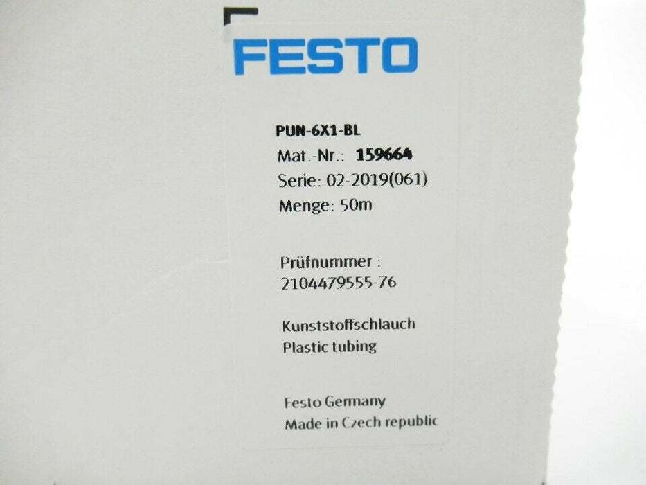 Festo 59664 PUN-6X1-BL Plastic Tubing 6 mm Blue Sold Per 50 Meters