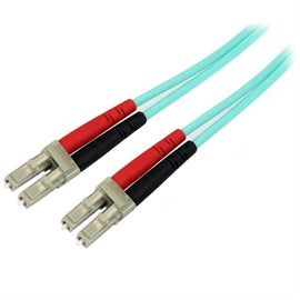 StarTech CB 450FBLCLC2 Aqua OM4 Duplex Fiber Optic 100Gb 50 125 LSZH LC LC 2m