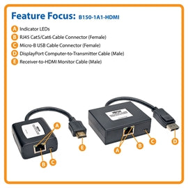 Tripp-Lite AC B150-1A1-HDMI 150ft DP HDMI Over Cat5 6 Active Extender Kit RTL