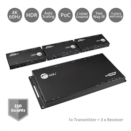 SIIG AC CE-H24N11-S1 HDMI 4K HDR 1x4 Splitter HDBaseT Extender w Auto-scaling