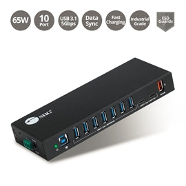 SIIG AC ID-US0811-S1 10PT Industrial USB Gen 1 Hub w Dual USB-C & 65W Charging