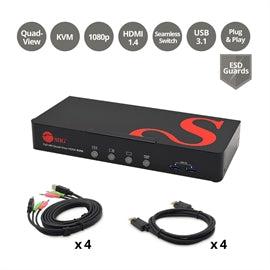 SIIG AC CE-KV0A11-S1 4PT FHD Quad-View HDMI KVM MultiView Processor Brown Box