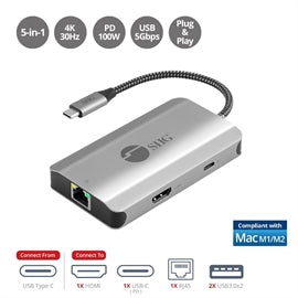 SIIG AC JU-H30L11-S1 USB-C to HDMI with LAN Hub & PD Charging Adapter OPP Bag
