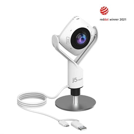 j5create Camera JVCU360 360� All Around Webcam USB-C USB2.0 Type-A White Black