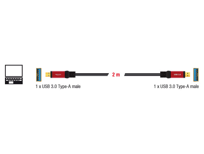 Delock 82745 Usb 3.2 Gen 1 Cable Type-A Male To Type-A Male 2 M Metal