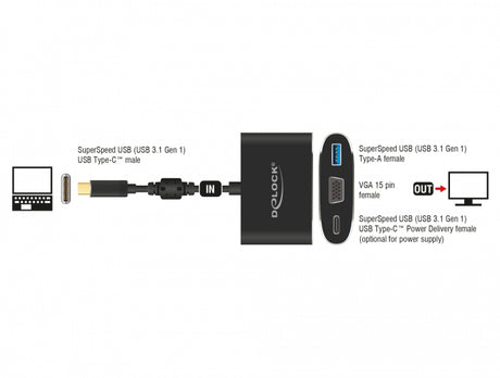 Delock 62992 Adapter Usb Type-C™ Male > Vga Female + Usb Type-A + Usb Type-C™