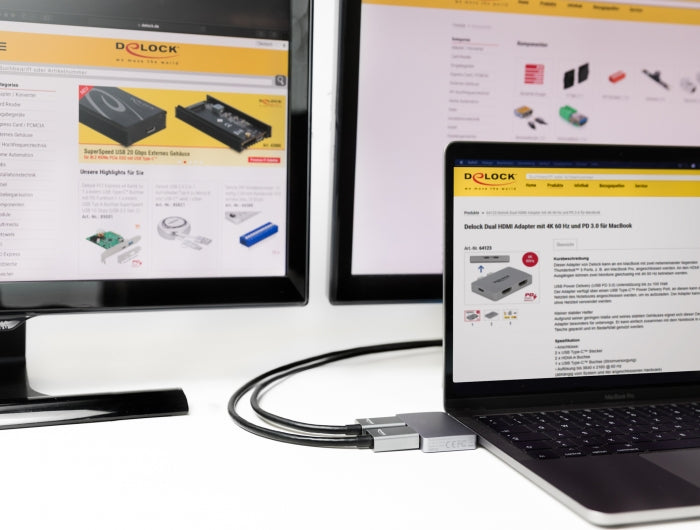 Delock 64123 Dual Hdmi Adapter With 4K 60 Hz And Pd 3.0 For Macbook