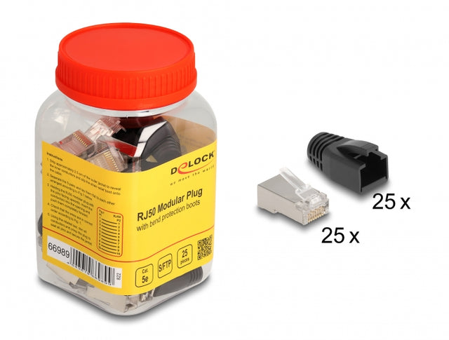 Delock 66989 RJ50 Modular Plug Cat.5E With Bend Protection Boots 25 Pcs Set
