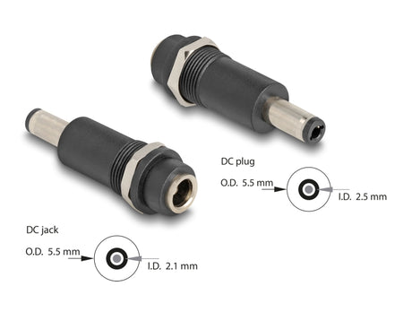 Delock 64255 Adapter Dc 5.5 X 2.1 Mm Female To Dc 5.5 X 2.5 Mm Male