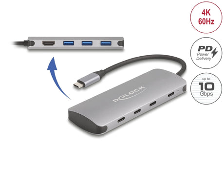 Delock 64323 7 Port Usb 10 Gbps Hub And 4K Hdmi Output W/ Usb Type-C Connection
