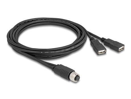 Delock 60291 M12 Cable A-Coded 8 Pin Female To 2 X USB 2.0 Type-A Female 2 M