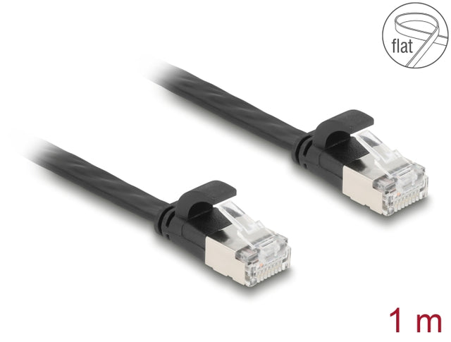 Delock 81163 Rj45 Flat Patch Cable Plug To Plug Cat.6A U/Ftp 1 M Black