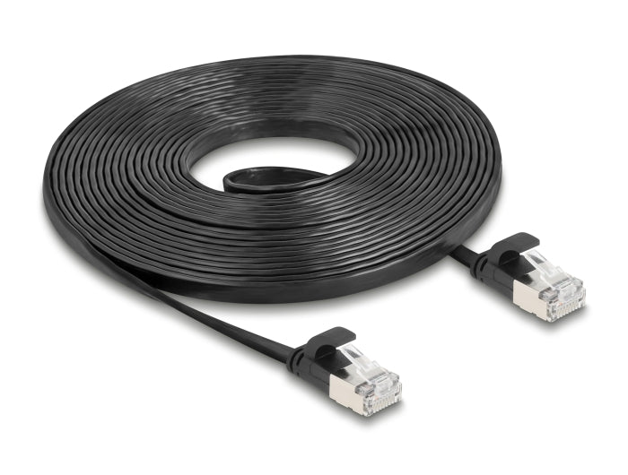 Delock 81167 Rj45 Flat Patch Cable Plug To Plug Cat.6A U/Ftp 5 M Black