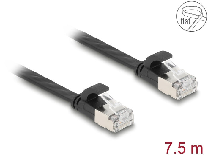 Delock 81168 Rj45 Flat Patch Cable Plug To Plug Cat.6A U/Ftp 7.5 M Black
