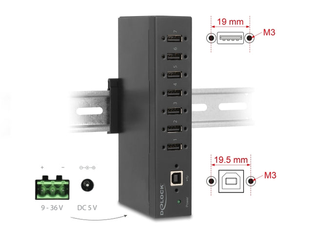 Delock 60687 Industry Hub 7 X Usb 2.0 Type-A With 15 Kv Esd Protection