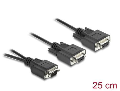 Delock 67444 Adapter Y Cable D-Sub9 1 X Male With Nuts To 2 X Female, 25 Cm