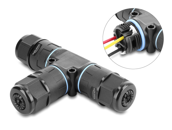 Delock 87244 Connector T-Shape W/ Clamp Connection 3 Pin, Cable Diameter 5 - 9Mm