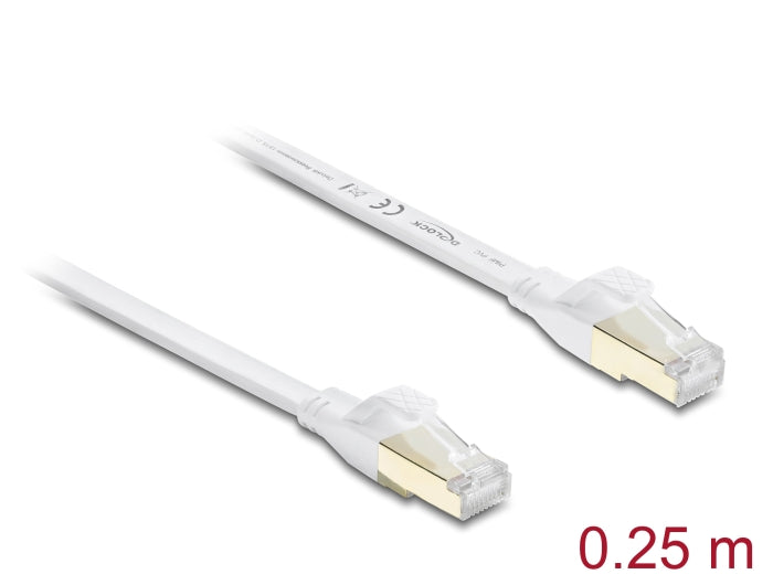 Delock 81023 Rj45 Flat Patch Cable Cat.8.1 U/Ftp Up To 40 Gbps 0.25 M White