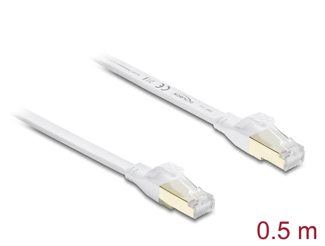 Delock 81024 Rj45 Flat Patch Cable Cat.8.1 U/Ftp Up To 40 Gbps 0.5 M White
