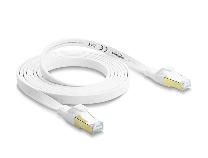 Delock 81026 Rj45 Flat Patch Cable Cat.8.1 U/Ftp Up To 40 Gbps 2 M White