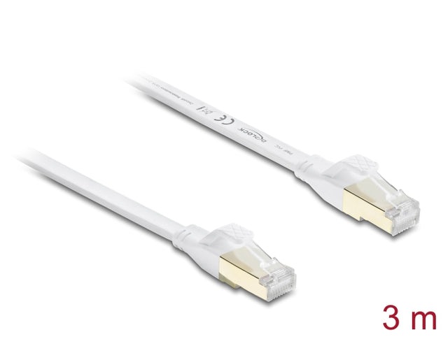 Delock 81027 Rj45 Flat Patch Cable Cat.8.1 U/Ftp Up To 40 Gbps 3 M White