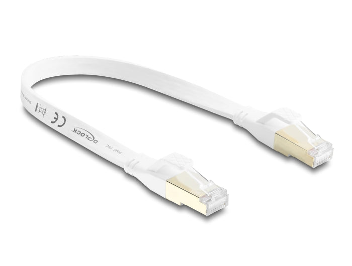 Delock 81023 Rj45 Flat Patch Cable Cat.8.1 U/Ftp Up To 40 Gbps 0.25 M White