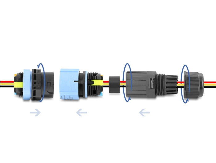 Delock 87250 Cable Connector 3 Pin, Ip68 Waterproof, Black