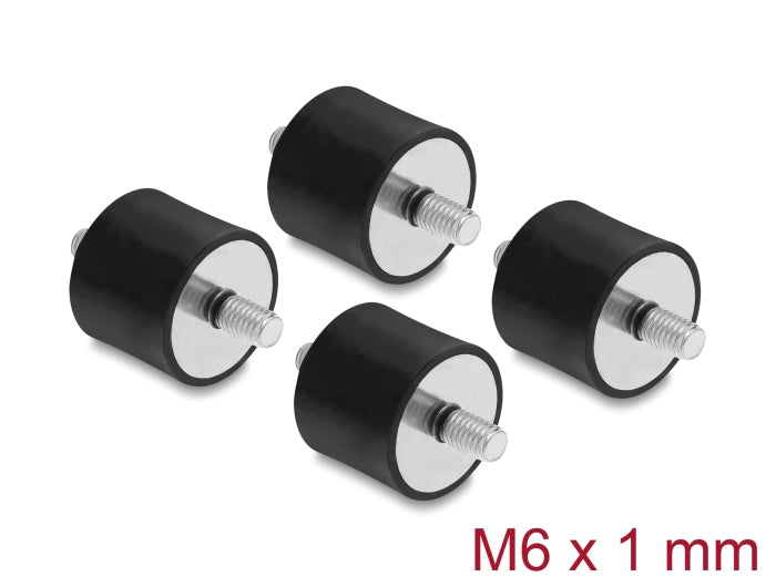 Delock 60815 Vibration Damper M6 X 1 Mm D 25 X H 20 Mm, 4 Pieces Black