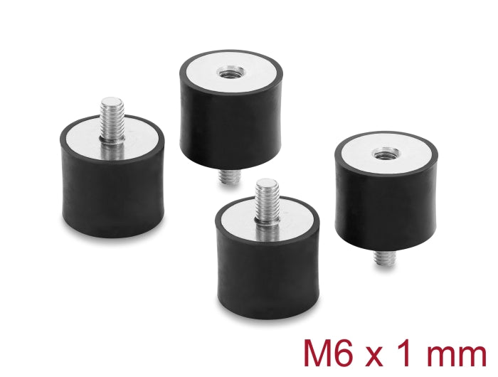Delock 60820 Vibration Damper M6 X 1 Mm D 25 X H 20 Mm, 4 Pieces Black